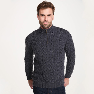 Men’s Merino Wool Quarter Zip Fisherman Sweater