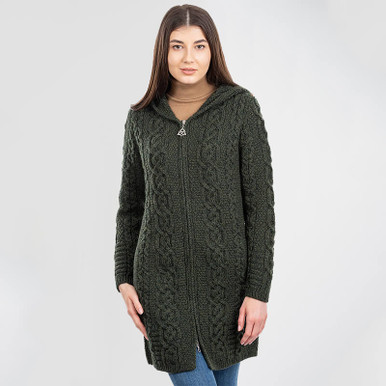 Hooded Aran Coat with Celtic Knot Zipper