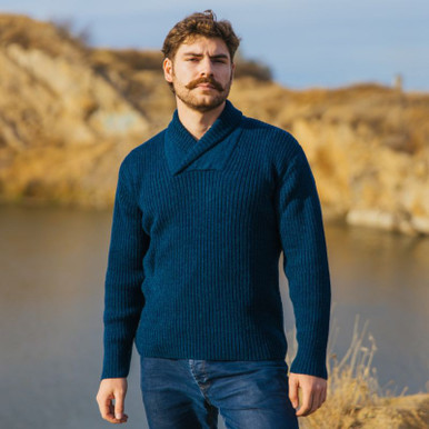 Men’s Shawl Collar Aran Fisherman’s Sweater