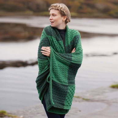 Patchwork Connemara Green Wool Blanket